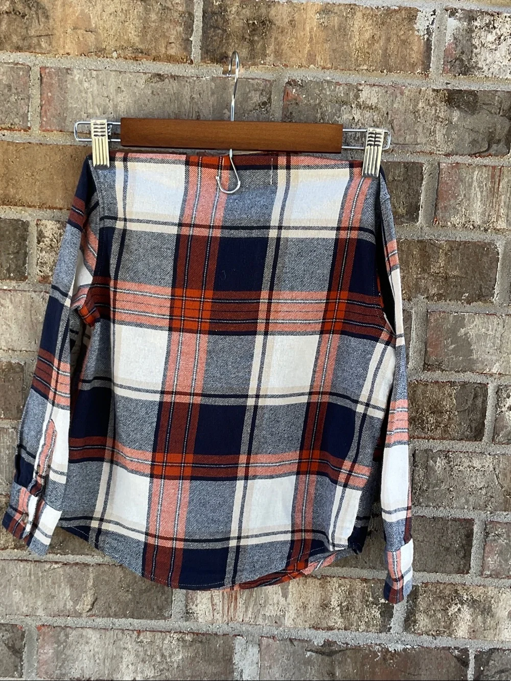 Take 50% OFF- Old Navy Boys Navy, Rust & Cream Plaid Button-Down Shirt,Size-6
